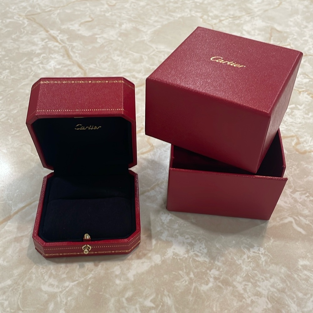 New Cartier Authentic Red embossed leather Ring Jewelry Box - Picture 2 of 5